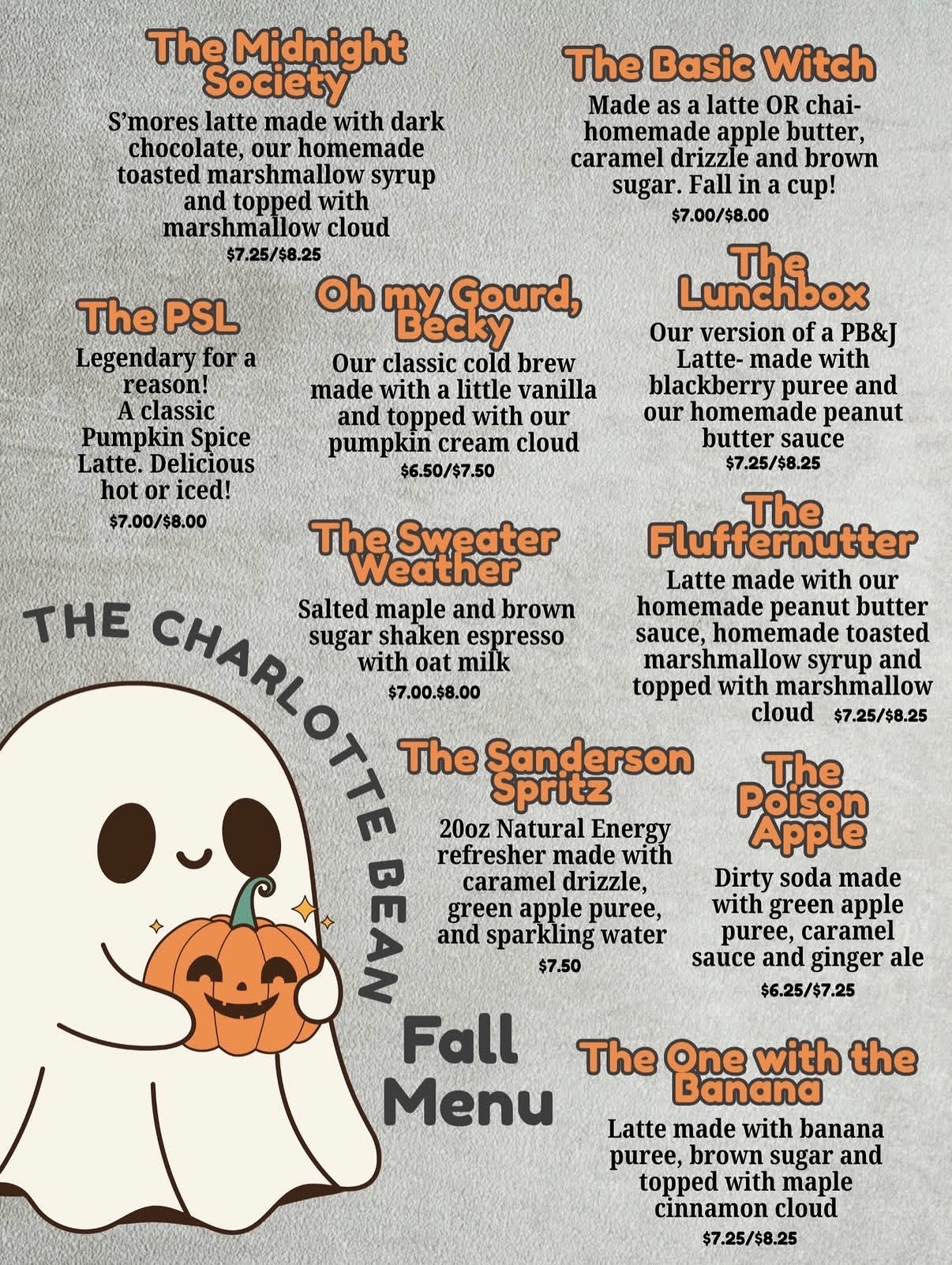 The Charlotte Bean fall seasonal drink menu